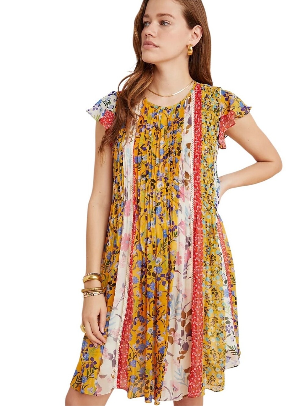 Anthropologie Varun Bahl Taylor Pintucked Mini Dress Women's Small Prairie
